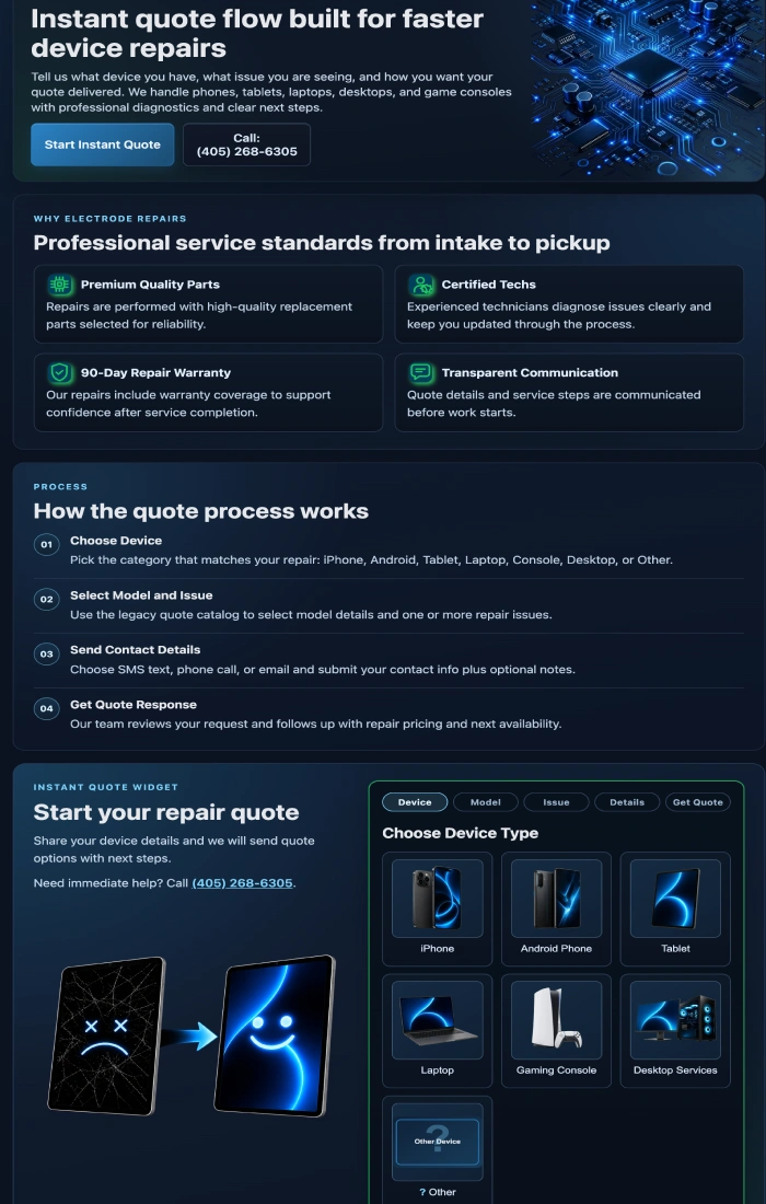 Electrode Repairs website preview